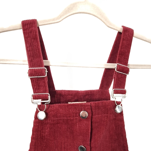 NWT Harper Heritage Maroon Red Pinafore Corduroy Overall Mini Dress - Picture 2 of 9